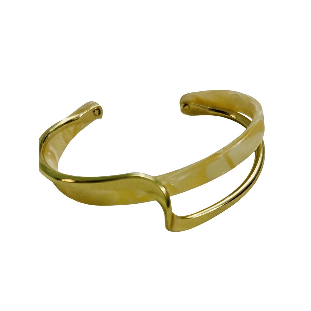 Gold and Cream Cuff Bracelet Gold Tone
